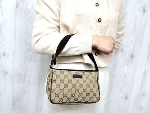 極美品 GUCCI グッチ GGキャンバス ハンドバッグ バッグ キャンバス×レザー 茶系 79904Y