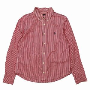 ラルフローレン RALPH LAUREN キッズ ポニーロゴ刺? ボタンダウンシャツ ストライプ柄 カスタムフィット サイズ160 レッド ホワイト YBA5