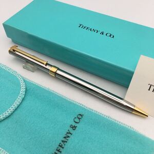 ★E10423/TIFFANY&Co. ティファニー/ボールペン/Tクリップ/ツイスト式/シルバー×ゴールド/箱・保管袋付/筆記OK す