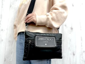 極美品 JIMMY CHOO ジミーチュウ ショルダーバッグ バッグ ナイロン×レザー 黒 メンズ 78398Y