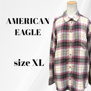 〇〇AMERICAN EAGLE　アメリカンイーグル　 チェック　 シャツ　XL　ブラック　ピンク