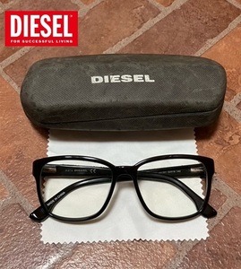 DIESEL ディーゼル メガネ フレーム ロゴ入り 伊達メガネ クリアレンズ付き テンプル デニム ロゴプレート 黒ぶち