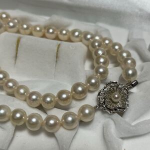 本真珠 アコヤ パール ネックレス SILVER 刻印 アコヤ真珠 あこや pearl アクセサリー オーロラ 照り強 7.5-8.0mm 約41cm