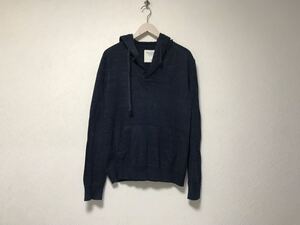 本物アバクロンビーアンドフィッチAbercrombie&Fitchコットンロゴ刺繍ニットパーカー長袖セーターメンズサーフミリタリー紺ネイビーS