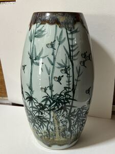 中国景徳鎮窯 高級工藝美 陶瓷研究所副所黄水泉。花器 花鳥図花瓶 唐物 中国美術　無傷