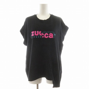 ズッカ zucca Tシャツ カットソー アシンメトリー フレンチスリーブ ロゴプリント M 黒 ブラック /NQ レディース