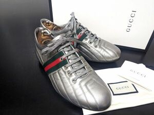 極美品 試し履き程度 グッチ 8 Gucci シェリーライン シルバーレザー スニーカー 箱付 9097