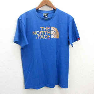 z■ノースフェイス/THE NORTH FACE Rope Dome Tee NT31326 ロゴ総柄 半袖Tシャツ【M】青/MENS/154【中古】