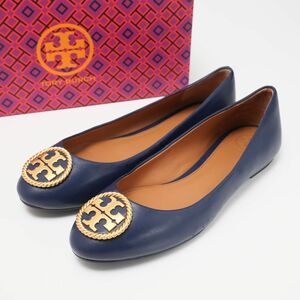 MG6973▽TORY BURCH トリーバーチ*BENTON 2 BALLET FLAT*レザー バレエシューズ フラットシューズ パンプス ダブルT 靴*size7*ネイビー