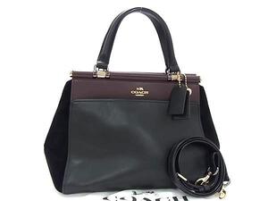 1円 ■美品■ COACH コーチ 24109 レザー 2WAY ハンドバッグ トート ショルダー 斜め掛け ブラック系×ボルドー系 FJ3065