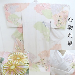 Club藤★訪問着 新品 白花地 花友禅模様 金駒刺繍 丈168㎝ 式事 フォーマル 婚礼 御仕立上り(3263LYM)