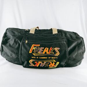 freaks ボストンバッグ 手提げ ブラック系 ヴィンテージ 旅行鞄 出張 トラベル ハンド トート 鞄 大容量 かばん カバン 鞄 バッグ A-4