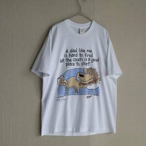 USA製 80s 90s Vintage Tシャツ / L コットン ポリ ホワイト プリント イラスト 動物 文字 半袖 ビンテージ T4-06076-9594