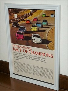 1974年 USA 洋書雑誌記事 額装品 INTERNATIONAL RACE of CHAMPIONS / 検索用 Porsche Carrera RSR ポルシェ カレラ 店舗 ガレージ 看板(A4)