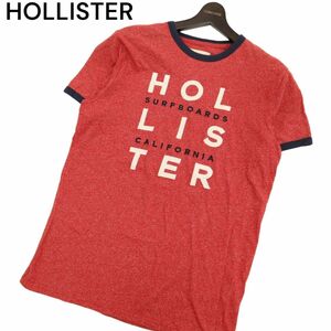 HOLLISTER ホリスター 春夏 半袖 クルーネック ロゴプリント★ ストレッチ カットソー Tシャツ Sz.M　メンズ 赤　C4T03486_4#D