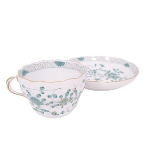 【Meissen マイセン】カップ プレート インドの花 グリーン ティー/コーヒー兼用 現状品 洋食器/インテリア★8074