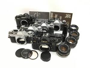 ☆ Canon フィルム一眼レフカメラ まとめ 3 ☆ AE-1 PROGRAM ×2 + AE-1 ×3 + A-1 他 レンズ 4本 モータードライブ キャノン