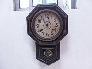 12pu45 アンティーク 渋谷時計製造所 八角鋲打金彩 掛時計 希少
