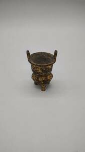 中国 古物 銅器 時代物 香炉 清時代 三足香炉 銅琉金 古銅 中国古美術