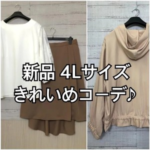 新品☆4Lきれいめコーデ♪後ろ長いフレアスカートとトップ等577