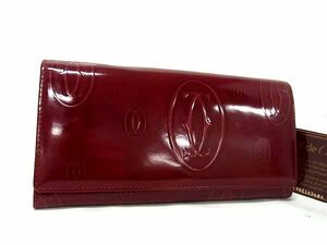 1円 Cartier カルティエ ハッピーバースデー パテントレザー 二つ折り 長財布 ウォレット 札入れ 小銭入れ ボルドー系 AZ5415