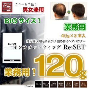 業務用 ナチュラルブラック 120g＋10g インスタントウィッグ リセット Re:SET 薄毛隠し 増毛 ふりかけ パウダー 詰め替え ヘアパウダー