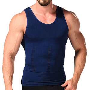 XL size メンズ 極強力 加圧 シャツ 筋肉 トレーニング ウェア タンクトップ インナー ダイエット 脂肪燃焼 紺