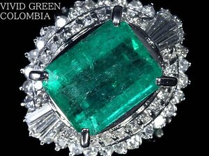 GL13271S【1円～】新品仕上【RK宝石】コロンビア産 Vivid Green 極上エメラルド 特大4.47ct 極上ダイヤモンド 0.71ct Pt900 超高級リング