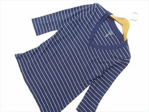 美品 ギャップ GAP 七分袖 Vネック カットソー M ネイビー×ホワイト ボーダー柄 【メール便可】