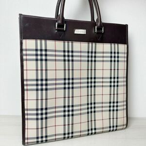 1円【ほぼ未使用！】バーバリー Burberry BURBERRY ハンドバッグ ベージュ ノバチェック PVC ブラウン レザー 1スタ