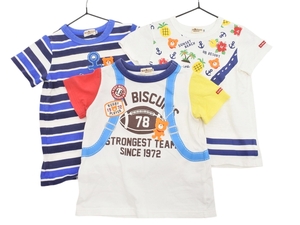 ネコポスOK HOT BISCUITS ホットビスケッツ ミキハウス プリント Tシャツ 3枚セット まとめ size100/白ｘ青 ■◆ ☆ elb6 子供服