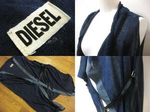 本物 名作 美品 ディーゼル DIESEL 麻 リネン ノースリーブ デザイン カーディガン XS