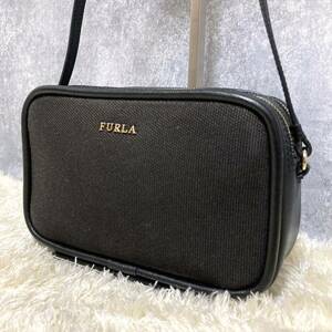 1円〜 美品 フルラ FURLA ショルダーバッグ リリー ボディバック カメラバッグ レザー 本革 キャンバスブラック 黒 レディース 希少モデル