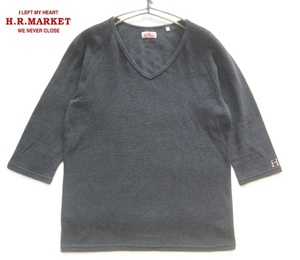 美品日本製!!ハリウッドランチマーケット H.R.MARKET ハリラン*Hロゴ刺繍 7分袖ストレッチフライスTシャツ 3 L 濃灰 ブラック 聖林公司