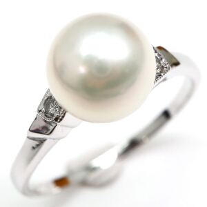 1円〜!美品!MIKIMOTO(ミキモト)＊K14 天然ダイヤモンド/アコヤ本真珠リング＊n 約2.7g diamond パール pearl jewelry ring 指輪EA6/EA8M512