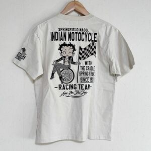 5-21 未使用 indian motocycle インディアン モーター サイクル betty boop ベティー プリント 刺繍 Tシャツ BBI-911 ナチュラル M モト