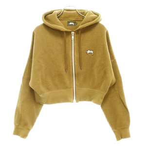 STUSSY ステューシー ワッフル ジップパーカー フーディ ロゴ刺? ショート丈 レディース ブラウン