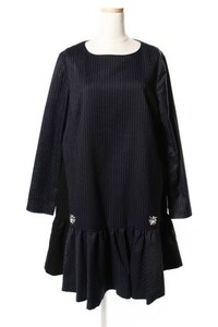 チェスティ Chesty 16AW ワンピース ピンストライプ サイド切り替え 長袖 ひざ丈 ウール混 0 紺 ネイビー /hk0420 レディース