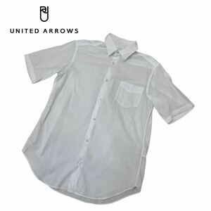 b262 日本製 UNITED ARROWS ユナイテッドアローズ BLUE : LABEL 半袖 シャツ トップス フロントボタン コットン 綿 100% 白系 メンズ S