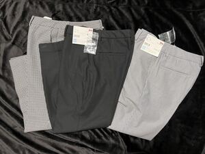 新品 ユニクロ UNIQLO イージーケアストレッチクロップドパンツ ボトムス レディース クロップドパンツ 黒 チェック ストライプ 58 ドライ