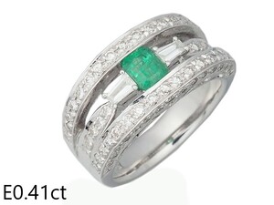 音羽屋■ エメラルド/0.41ct ダイヤ/0.93ct Pt900 プラチナ デザイン リング 12号 鑑別カード付き 仕上済【中古】