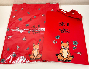 新品 SK2 SK-II MAISON KITSUNE クリスマスコフレ 限定 レッド 赤 トートバッグ ショルダーバッグ ショッパー 紙袋 セット メゾンキツネ