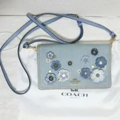 【入手困難 美品】COACH　ティーローズ　デニム　ショルダーウォレット