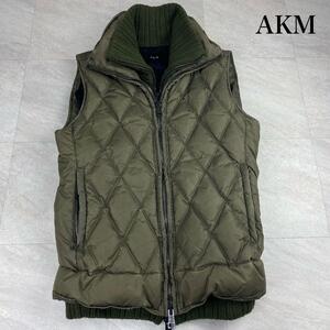 極美品/Mサイズ☆ AKM akm エイケイエム ダウンベスト キルティング ミリタリーベスト ニット切替 カシミヤ 混 