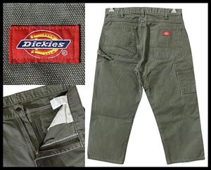 ■ G② 希少モデル Dickies ディッキーズ 1939RMS リラックスフィット カーペンター ペインター ワーク ダック パンツ モスグリーン W34