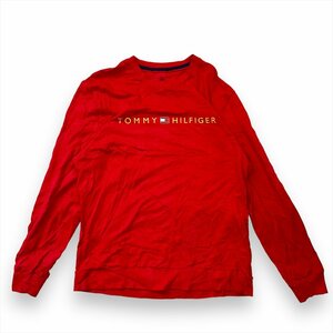 トミーヒルフィガー Tシャツ 長袖 レッド TOMMY HILFIGER 古着 メンズ XL アメカジ プリントロゴ