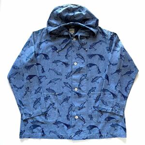 美品 NEPENTHES Hooded Chambray shirt ネペンテス フード シャンブレーシャツ ルアー柄 Sサイズ 米国 アメリカ製 MADE IN AMERICA S2W8