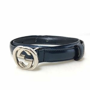 41-82 GUCCI ダブルG ベルト エナメル ブルーグレー メタルカラー