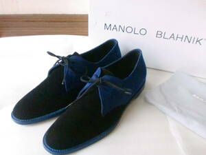 マノロブラニク 38 レースアップシューズ piola ブルー ブラック 美品 manolo blahnik