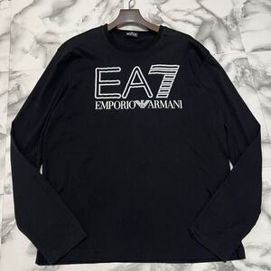 未使用級●希少XXL! エンポリオアルマーニ 長袖Tシャツ ビッグロゴ ロンT EA7 EMPORIO ARMANI イーグルロゴ ストレッチ ブラック 黒